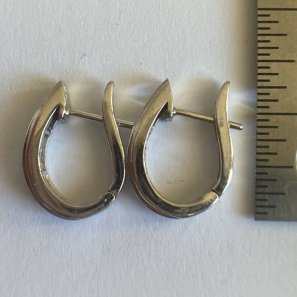 NATURAL Diamond Baguette 14K SOLID White Gold Hoop Earrings (3.6 grams approx.) - Picture 7 of 10